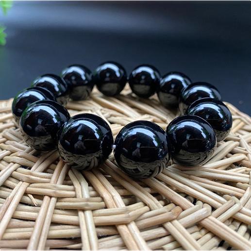 

Браслет з чорного агату Карборунді, великий браслет з намистин, 18 мм, владний модний браслет, ювелірні вироби 18mm