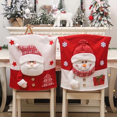Christmas Chair Covers Festive Santa Snowman Designs,Red White Holiday Table Decor,Removable Foldable for Party Celebration,Christmas Decorations