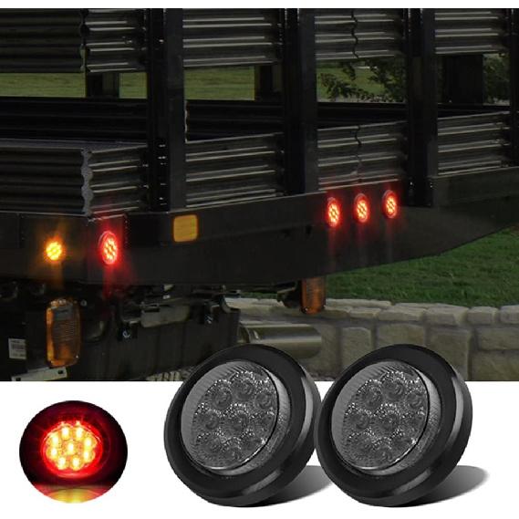 MACHSWON 2PCS 2" Round Red Side Marker Lights with Smoked Lens Universal for 12V Trailers Trucks Vans etc. IP67 Waterproof Led Clearance Marker