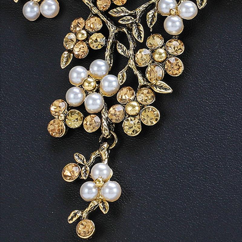 3pcs Bohemian-Inspired Zircon Set Euro-Art Retro Branch Necklace Earrings Accented Adjustable Zircon for Bridal