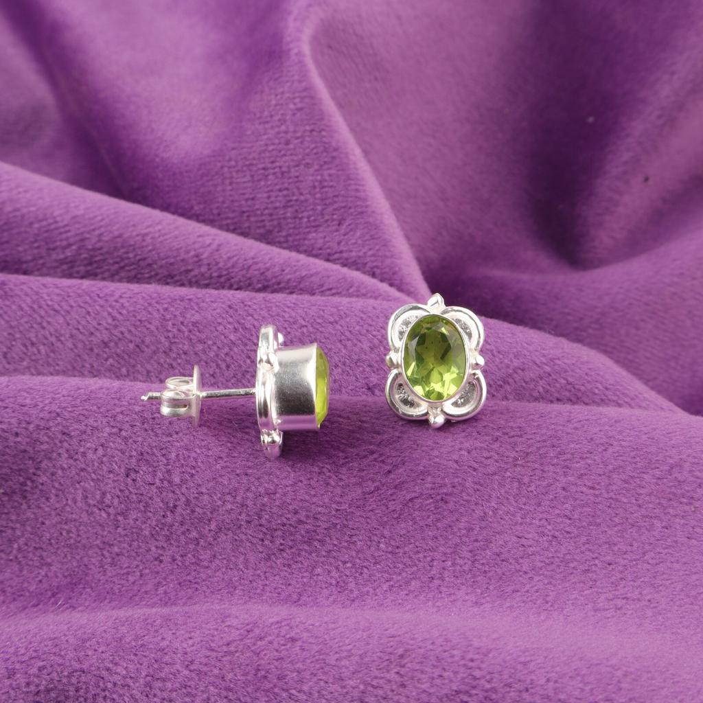 Natural Peridot 925 Silver Daughter Gift Stud Handmade August Art Deco Earrings EE-149-10