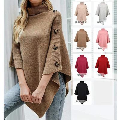 Autumn Winter Fashion Turtleneck Irregular Women Pullover Sweater Loose Shawl Cape Solid Color Knitted Cover Up Long Tops Office Casual Clothing
