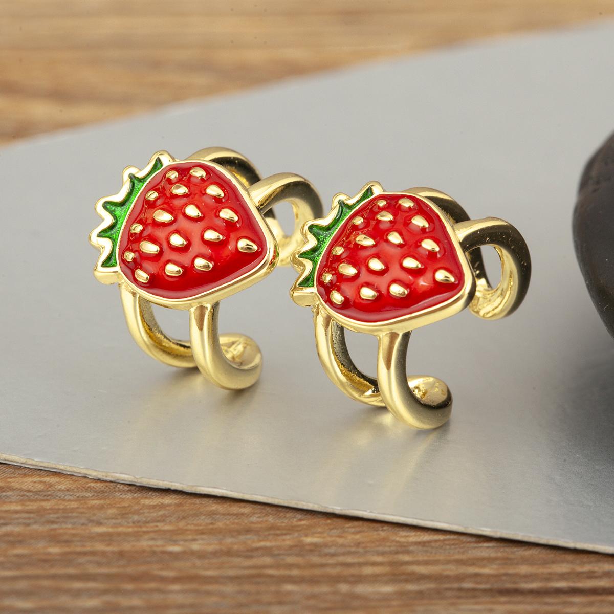 

Nidin New Trendy Enamel Drip Oil Strawberry/Cherry/Watermelon/Apple Shape Ear Clip Earrings No Piercings For Women Girls Jewelry