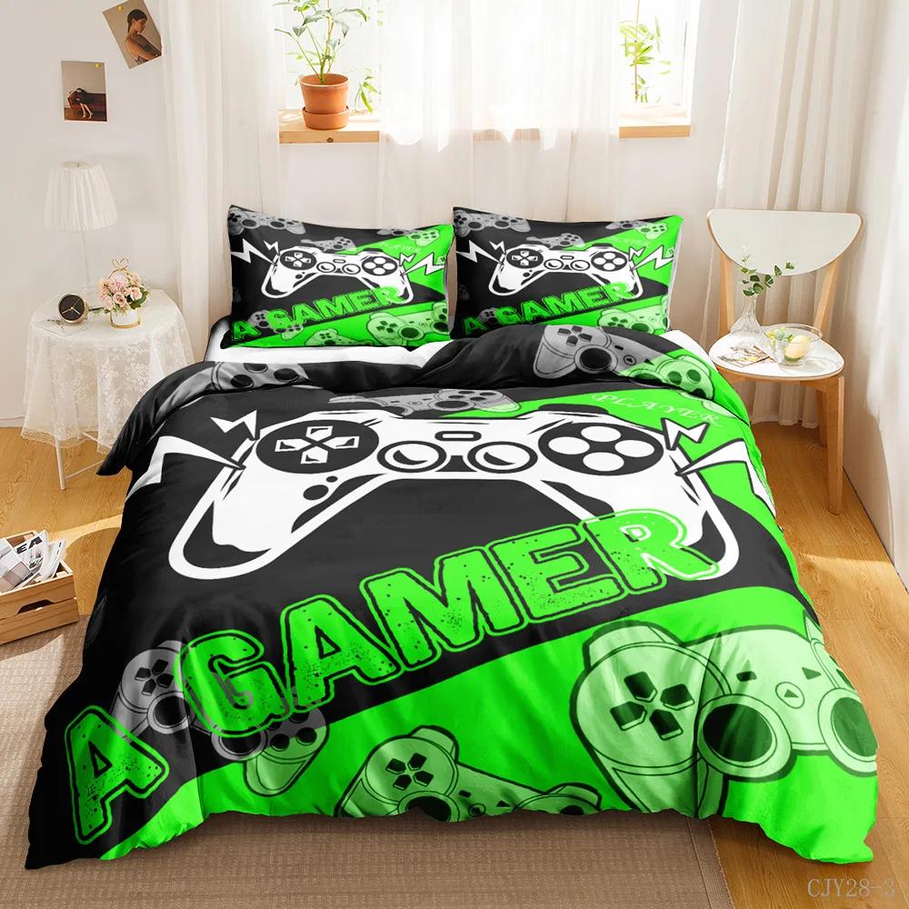 Gamer Duvet Cover Set Kids Boys Teens Video Game Controller Gamepad Bedding Set Double Queen King Size Polyester Qulit Cover
