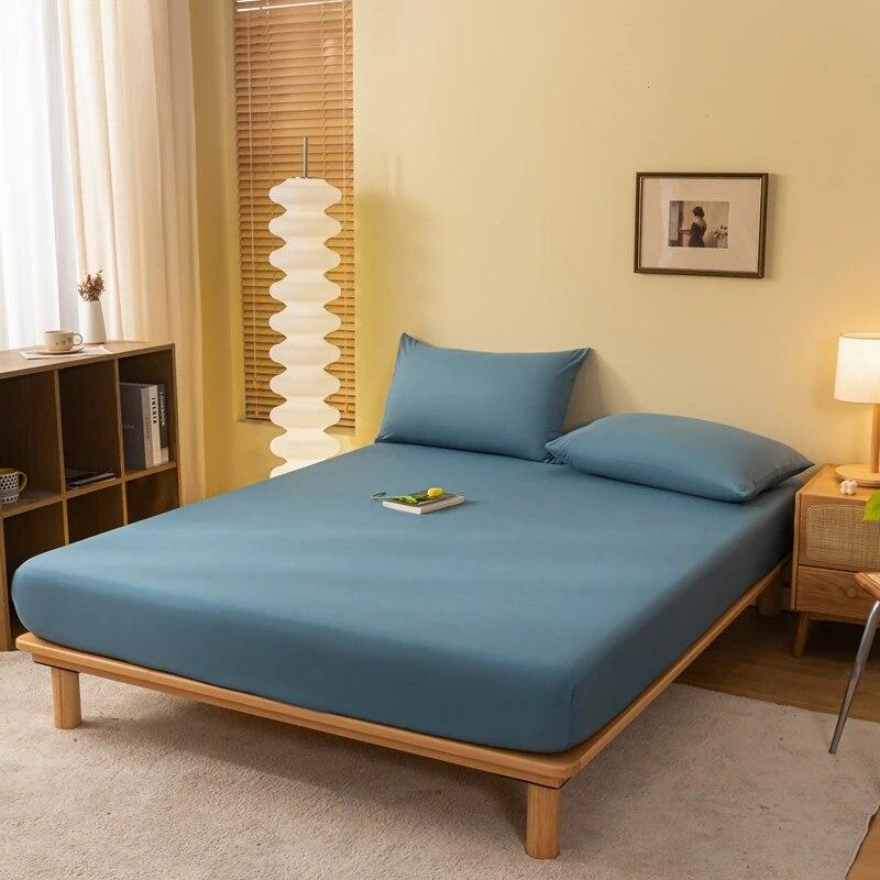 Skin Friendly Cotton Fitted Cover Sheet With Elastic Bands Mattress Cover Solid Color Fitted Sheet King Size Bed Sheet