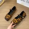 French Mary Jane Shoes Spring 2025 New Leopard Print Light Mouth Word Belt Women's Shoes Square Head Suede Temperament Single Shoes