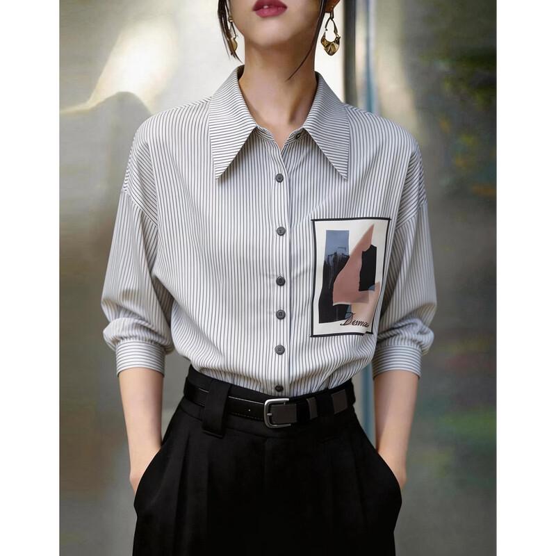 Demana Striped Stand-up Collar Short Sleeve Shirt S