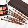 Set de pensule pentru fard de pleoape din lemn cu păr natural cu husă de machiaj - ENZO KEN Professional - E100, E100_Set de perii pentru ochi