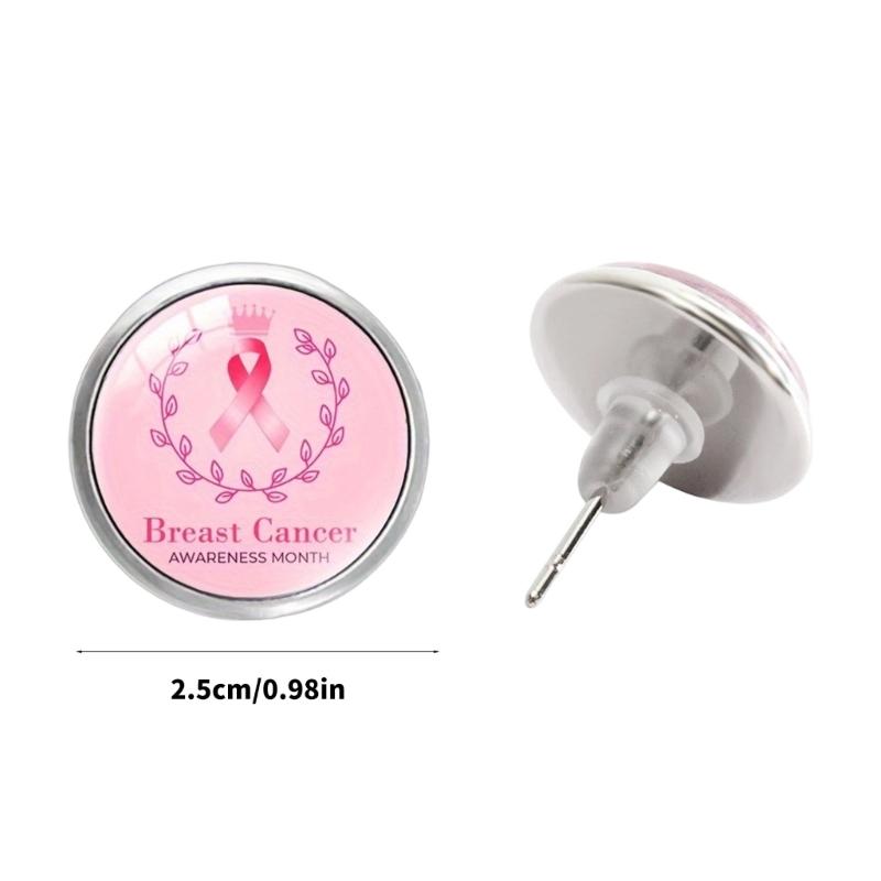 Stylish Breast Cancers Awareness Earrings Gemstones Glass Material Ear Accessories For Fashionable Outfit Pairing