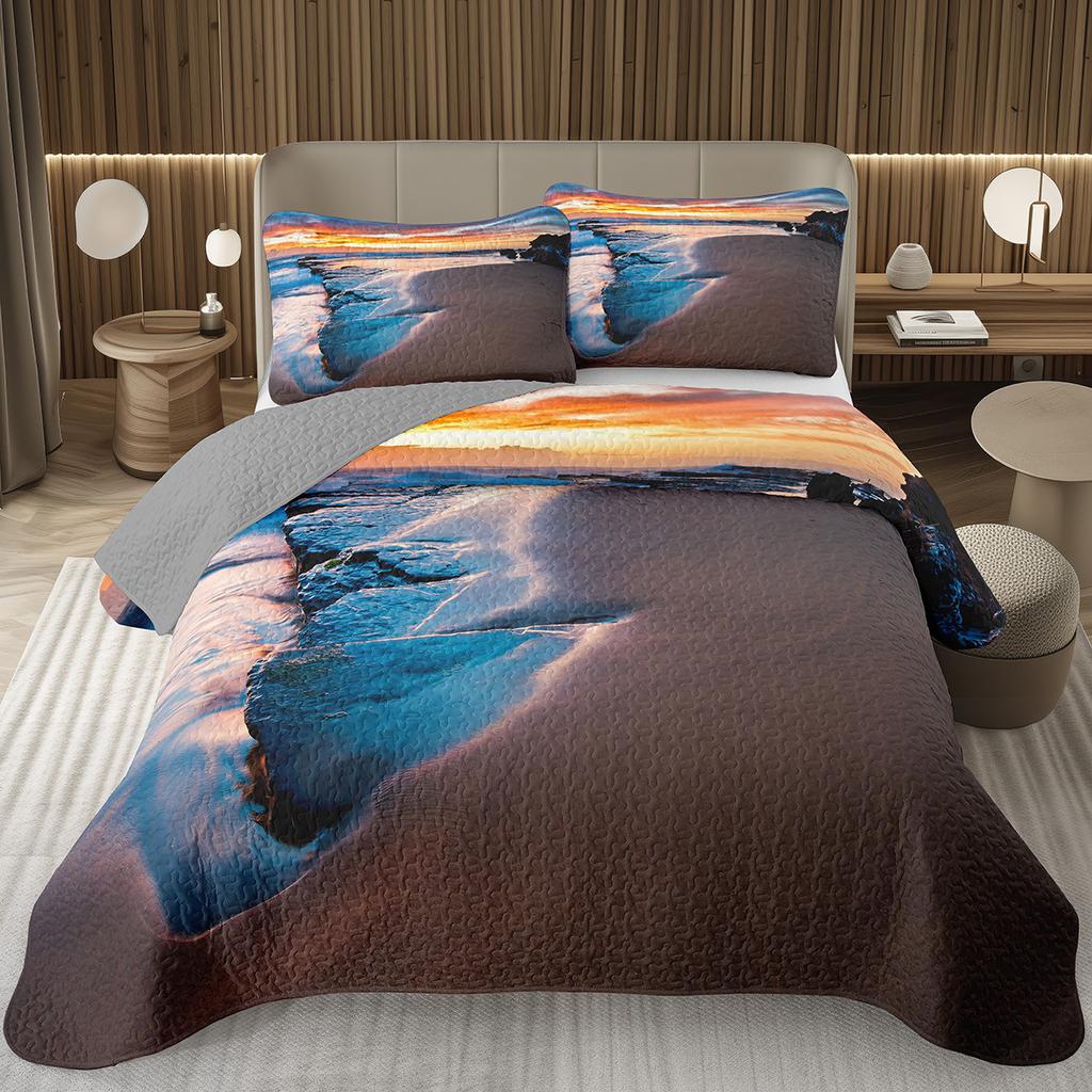 Beach Bedspread Tropical Palm Tree Coverlet SetSea Ocean Quilt Set Twin King Size Seaside Landscape Coastal Theme Bedding Sets