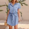 Women's Dress Casual Fashion Solid Color Shirt Pocket Button Sleeve Dress