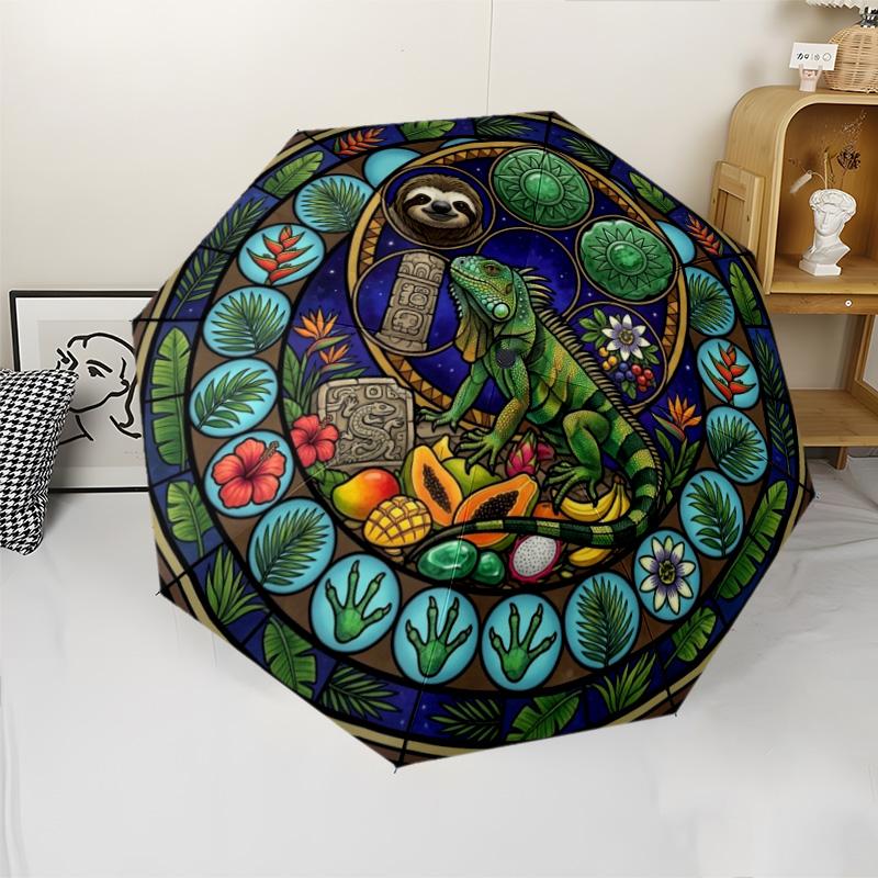 Tropical Nature Mandala pattern umbrella, portable and foldable design, 8 ribs, a casual accessory for Halloween, Christmas, and birthday gifts.