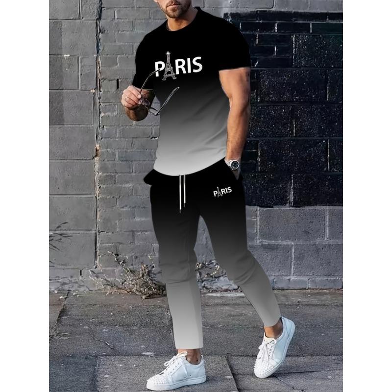 The Men s Set for Summer Is a Casual Fashionable and Simple 3D Letter Pattern Print That Is Soft and Comfortable S