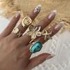 Bohemian Strand Goldfarben Ring Set für Damen Blume Muschel Seestern Muschel Türkis Stapelbarer Ring Sommerurlaub Schmuck Geschenk