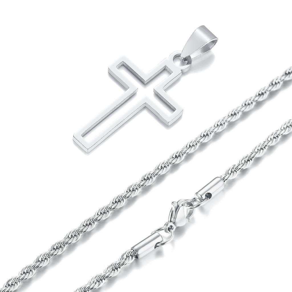 Casual Hollow Cross Necklaces for Men Boys,Waterproof Stainless Steel Cross Pendant Necklace,Religious Faith Prayer Zircon Gift