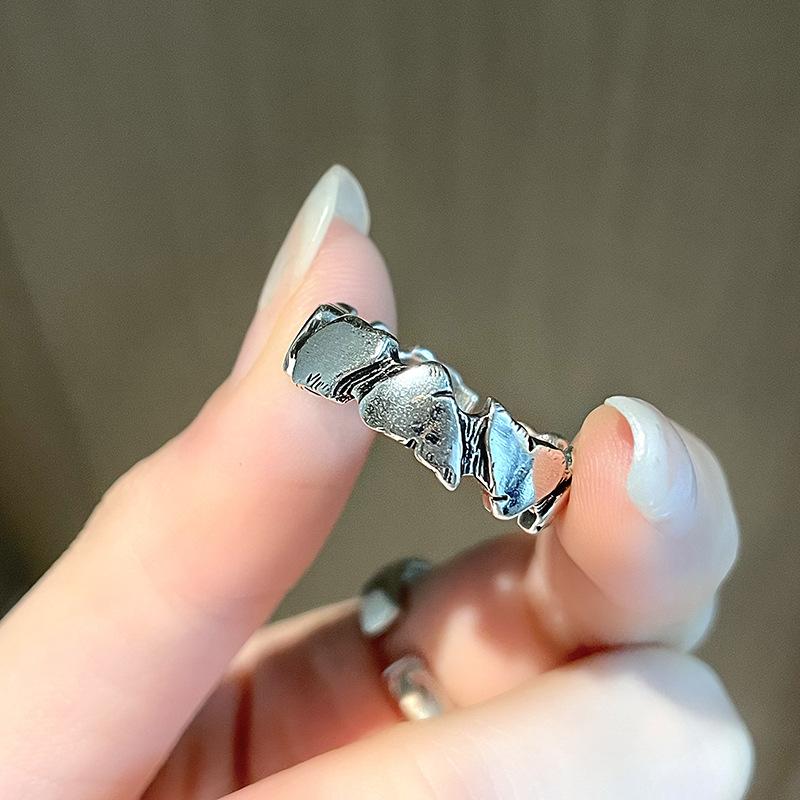 Simple Irregular Stacking, Personalized Noise Pattern Opening Ring, Men'S Trendy Cool Retro Hip-Hop Index Finger Ring