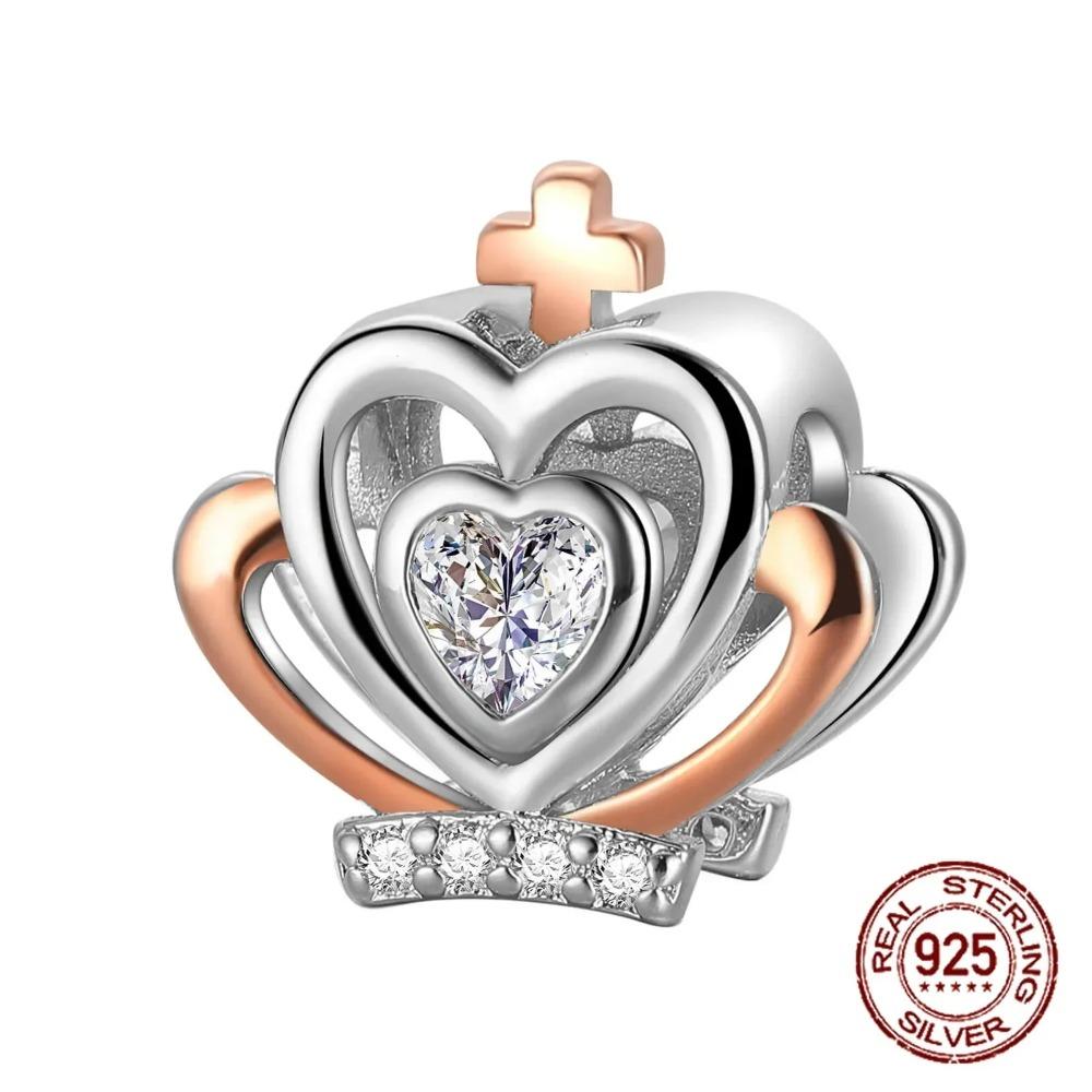 925 Silver Golden Charm Crown Family Tree Safety Chain Hollow Beads for Women DIY Bracelets Jewelry