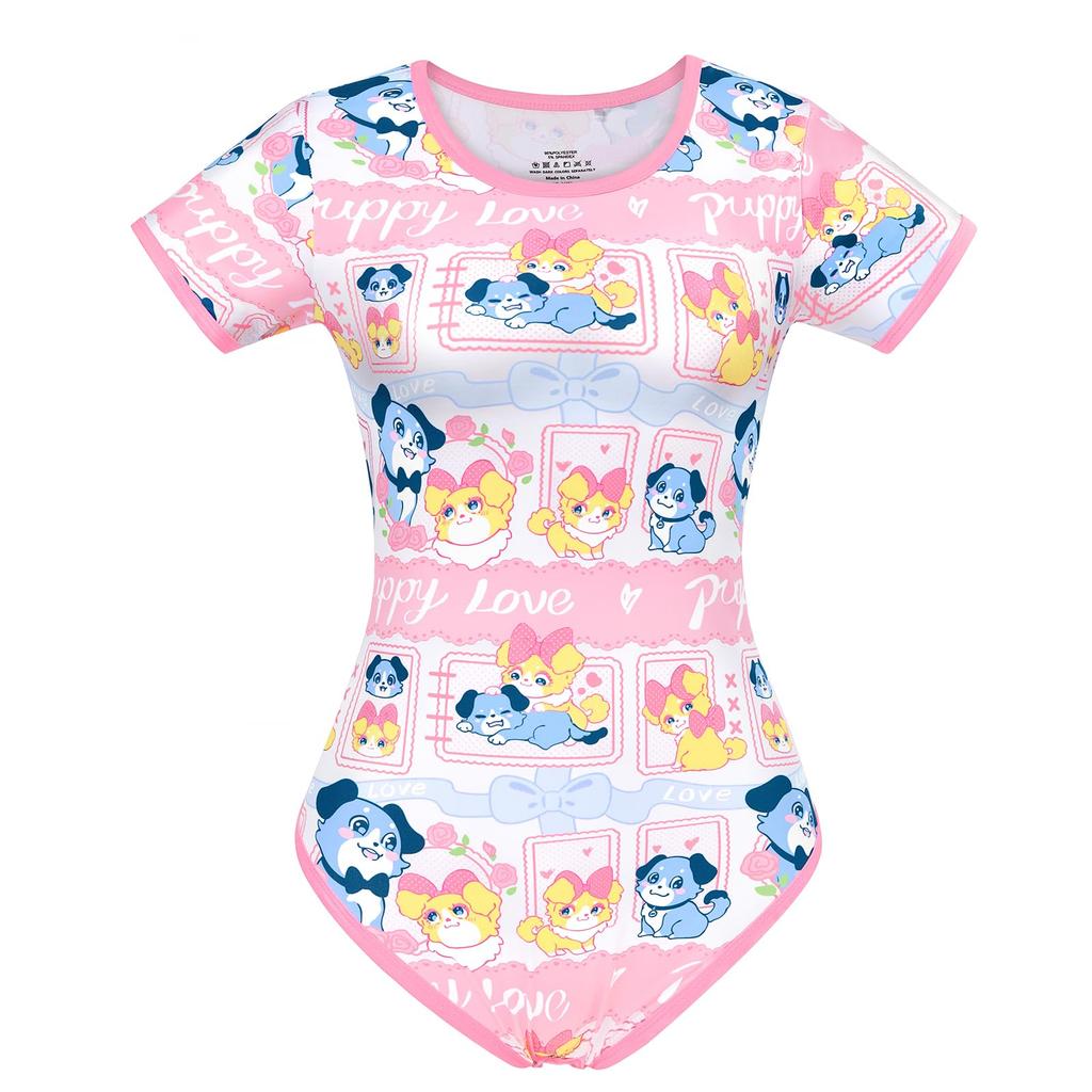 Adult Romper Pajamas Love Romantic Smooth and Silky Size L [LittleForBig] "Ao-chan's Story" Print, Texture, Bodysuit, Pink,