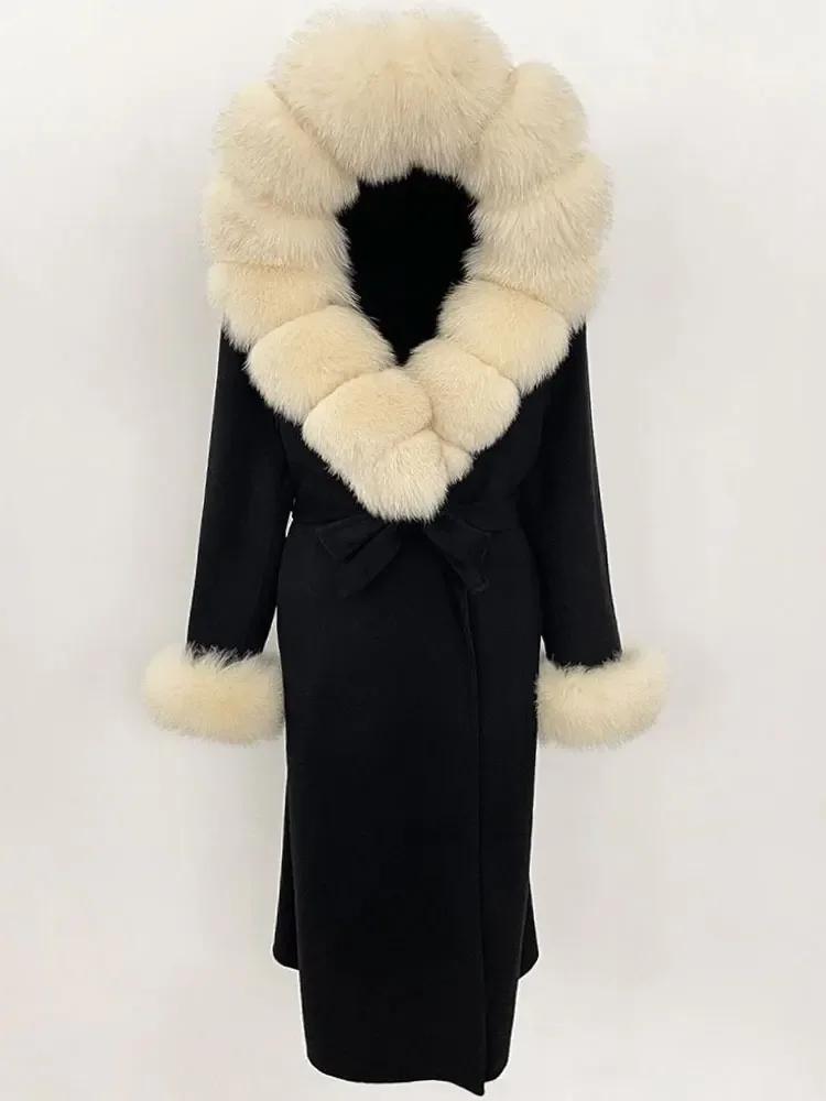 OFTBUY Autumn Winter Women Coat Real Natural Fox Fur Collar Hooded Double-faced Woolen Blends Jacket Thick Warm Casual Overwears