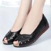 2025 Newly Cutout Leather Sandals Woman Fashion Peep Toe Wedge Summer Shoes Ladies Slip On Hollow Out Loafer Sandal Mom's Shoes