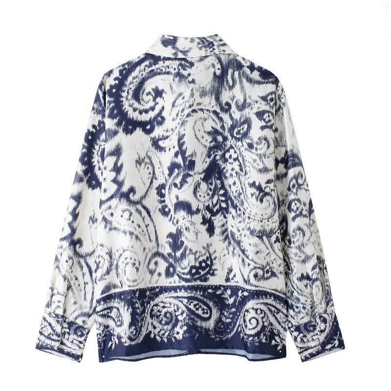 Fashion Style 2024 Autumn New Women's Clothing Slit Design Print Long Sleeves Lapel Shirt Pants 8955174