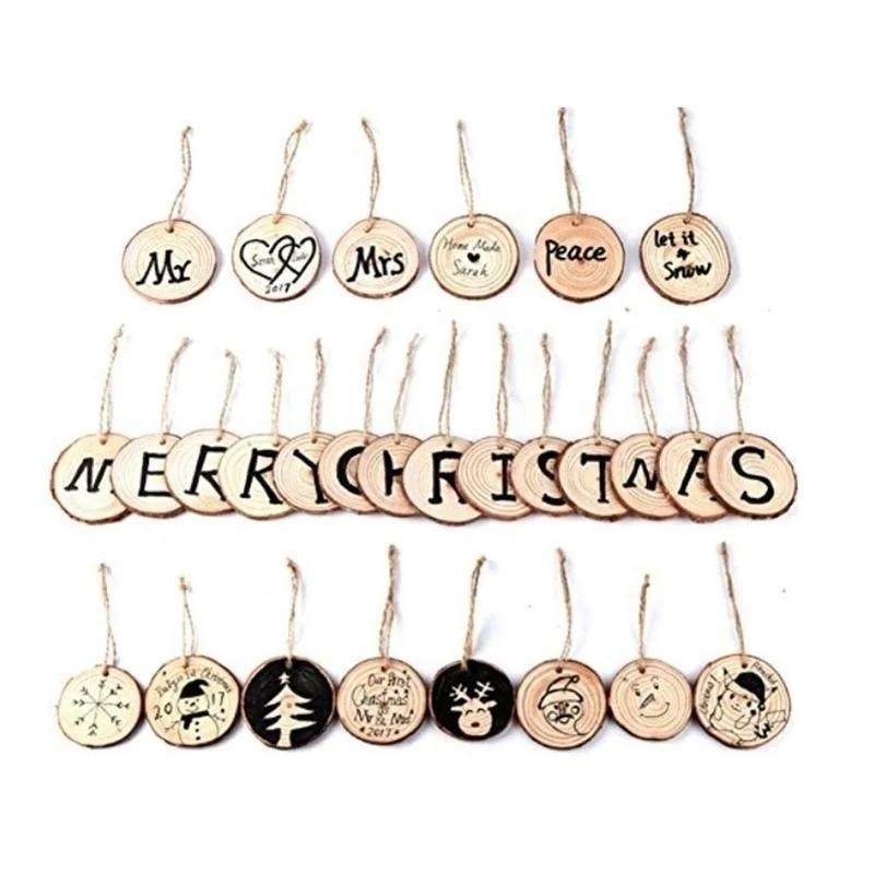 10 / Set of 6 Cm /2.34 Inches Christmas Tree Ornaments Diy Shooting Props Hand-painted with Holes Wood Chip Painting