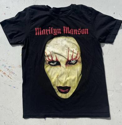 Herren Marilyn Manson T-Shirt Schwarzes Gesicht KEINE GRÖSSE Metal Rock Porträt 90er Goth Kunst