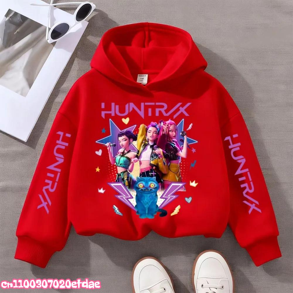 KPop Demon Hunters Cute Print Boys Girls Hooded Sweatshirt Children's Fall and Winter Casual Fashion Warm Pullover Sweatshirt