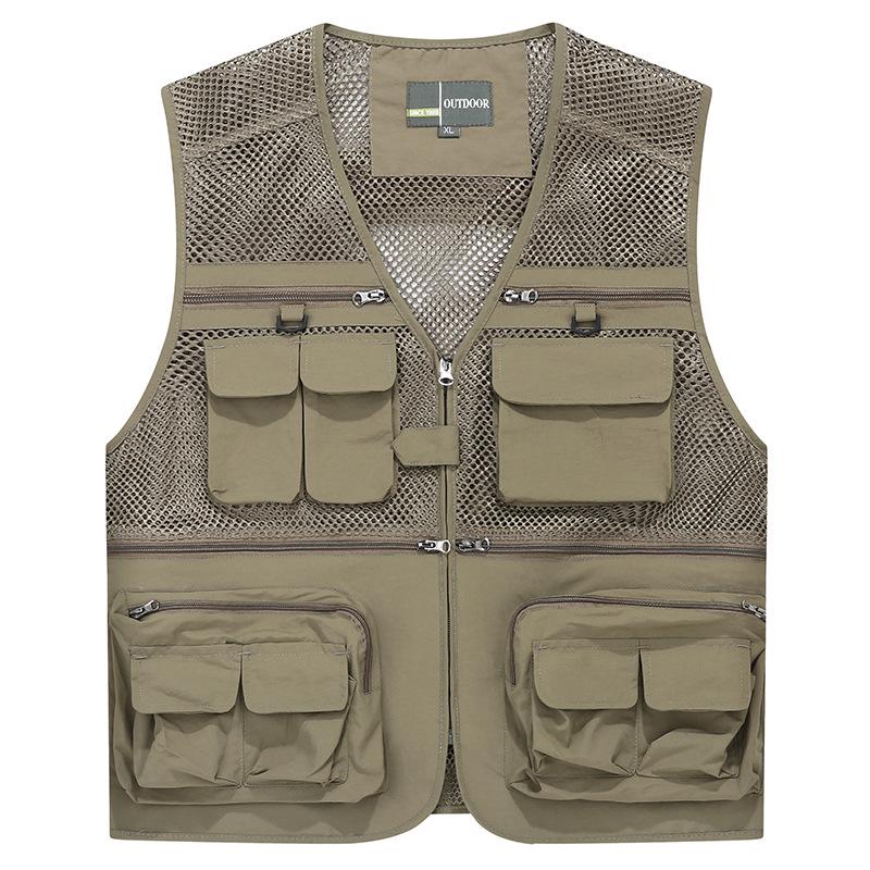 Men's Lightweight Cotton Multi-Pocket Mesh Vest - Sleeveless, Plus Size, Ideal for Summer, Fishing, and Outdoor Activities.
