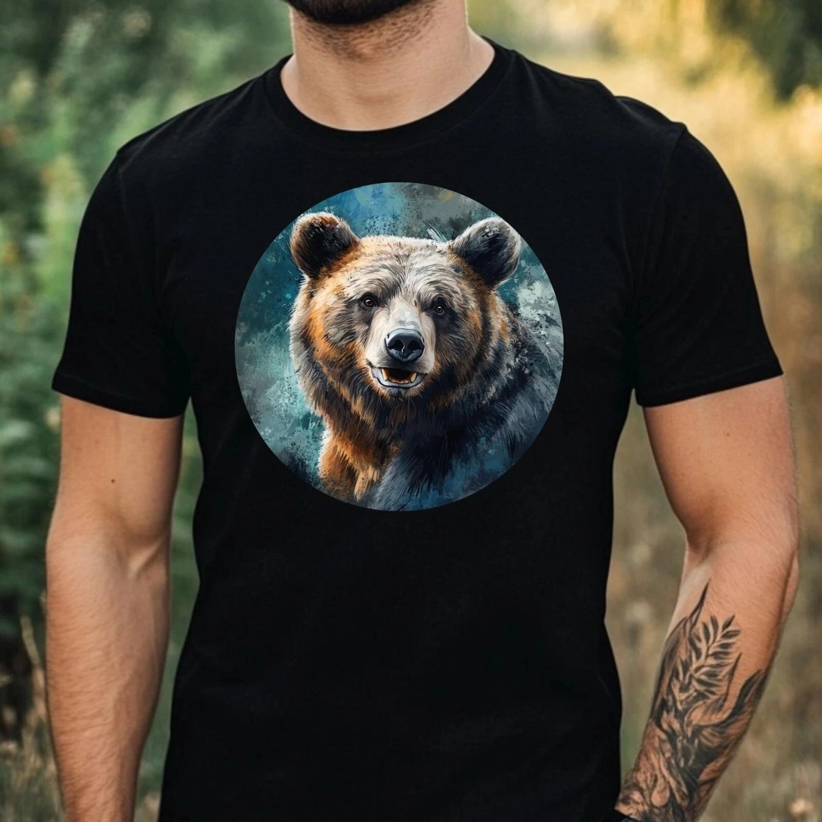T-Shirt Herren Bär Portrait Motiv Baumwolle Größe XS bis 5XL XL