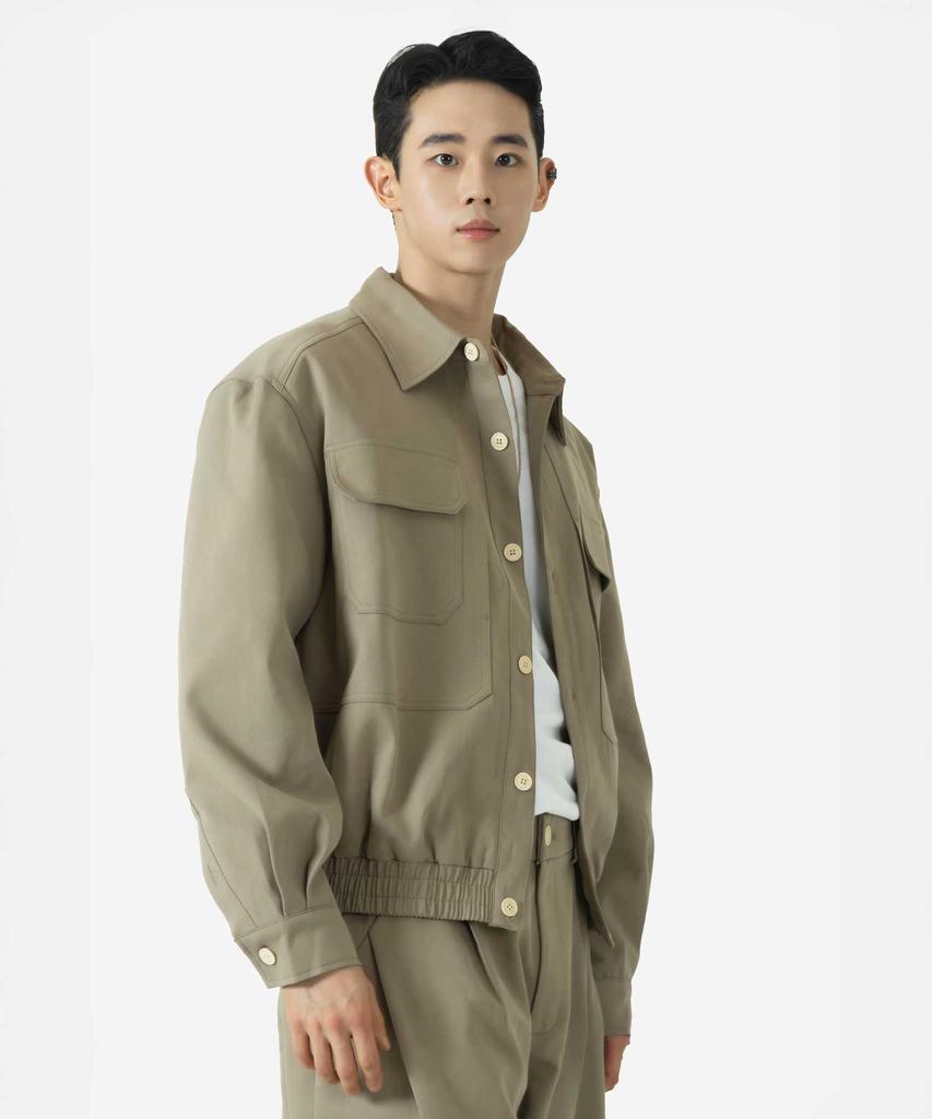 BUCKLE DOWN Simple Oversized Lyocell Twill Jacket (Beige)