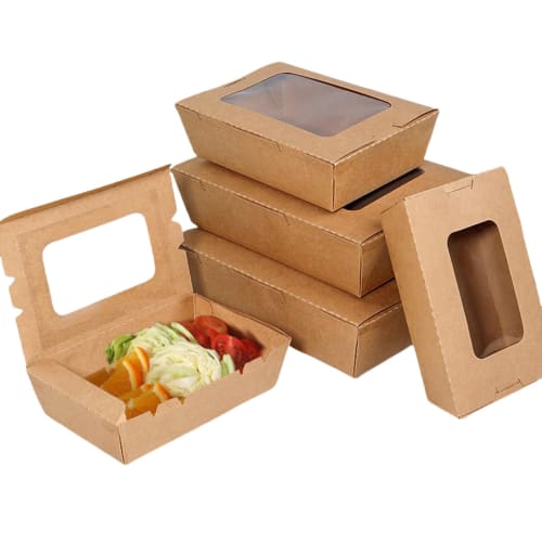 Heads Deli Boxes, 16.8*4.8*13.4cm, Set of 50, Disposable Kraft Paper Lunch Boxes with Windows, Oil-Resistant and Waterproof, Ideal for Sandwiches, Tak