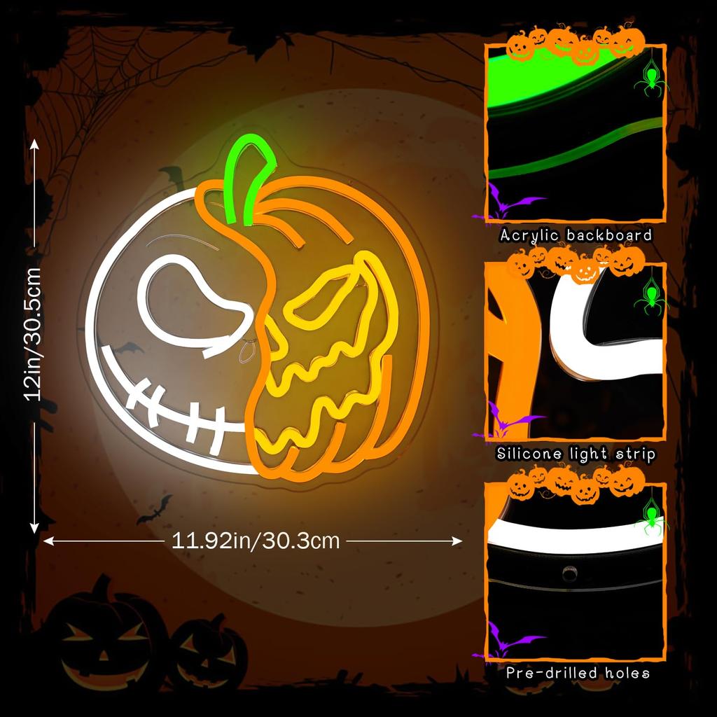 Halloween Neon Signs Skull Neon Light Pumpkin Signs Halloween Led Sign for Bedroom Wall Halloween Decor Christmas Gift