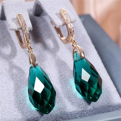 Vintage Bohemia Aqua Blue Green Yellow Purple Crystal Drop Earrings for Women Luxury Gold Color Wedding Party Jewelry Gifts
