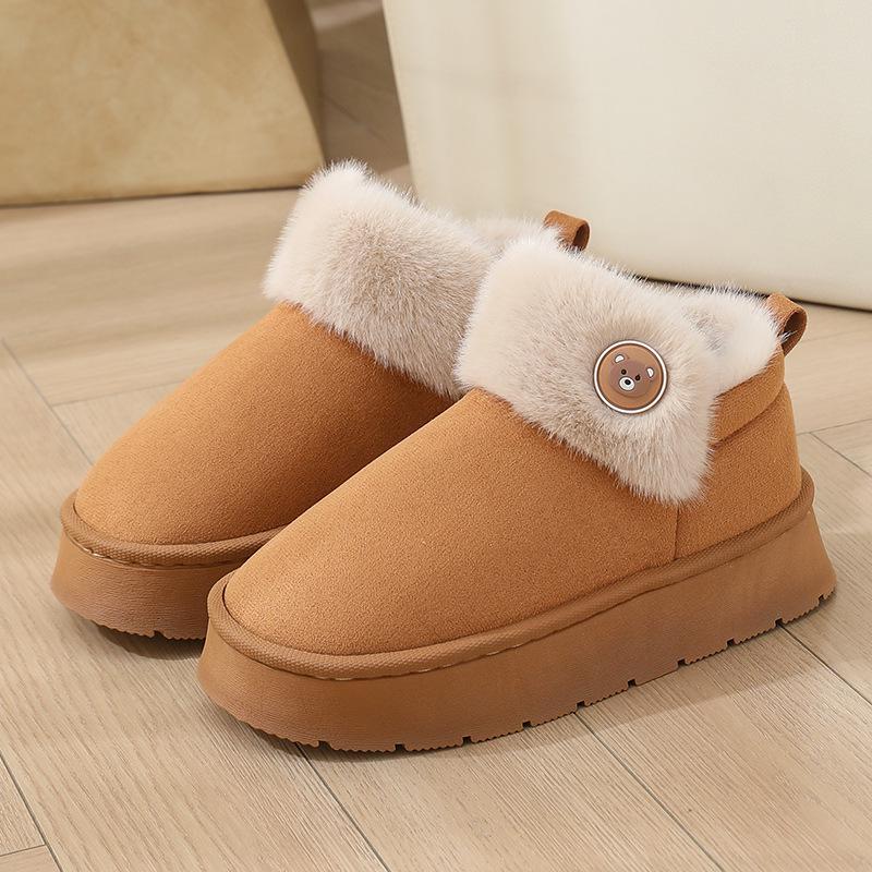 2024 Men's and Women's Cross-Border Winter Cotton Slippers with Heels, Thick Soles, Velvet Lining, Waterproof PU, Outdoor Wear.