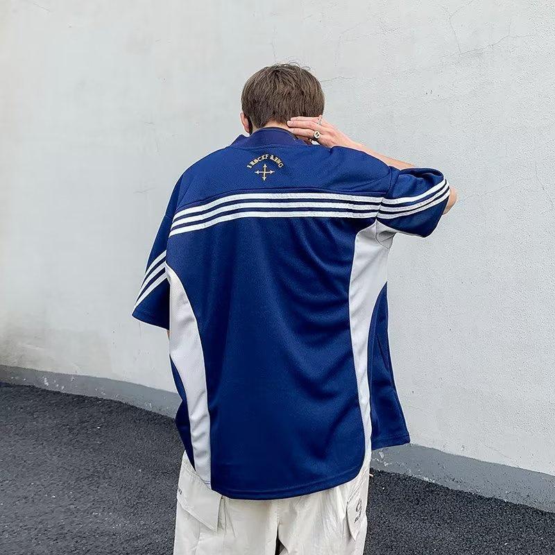 Men's V-Neck Motorcycle Style Embroidered Loose Hip-Hop Half-Sleeved Jersey