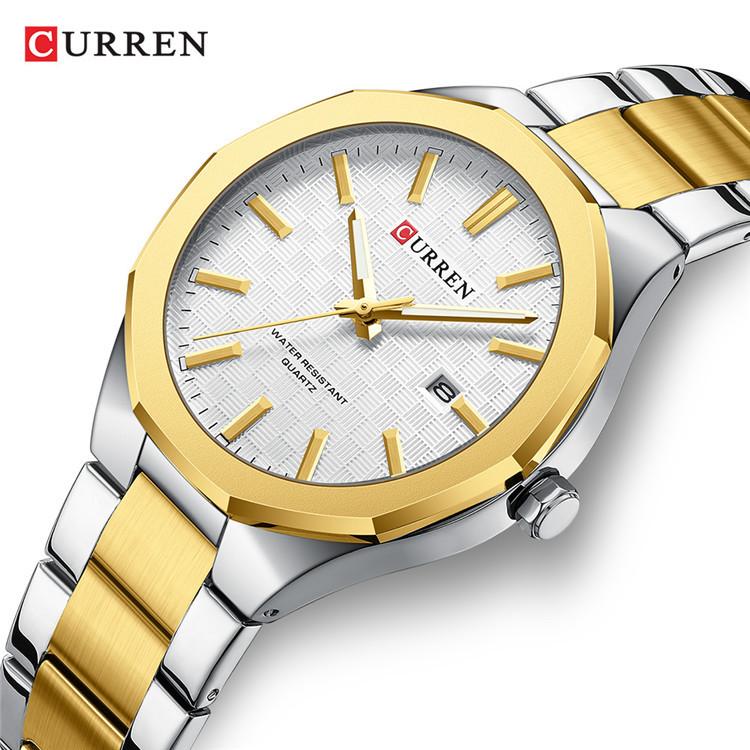 CURREN 8477 Steel Band Watch Simple Calendar Round Dial Business Watch Waterproof for Men