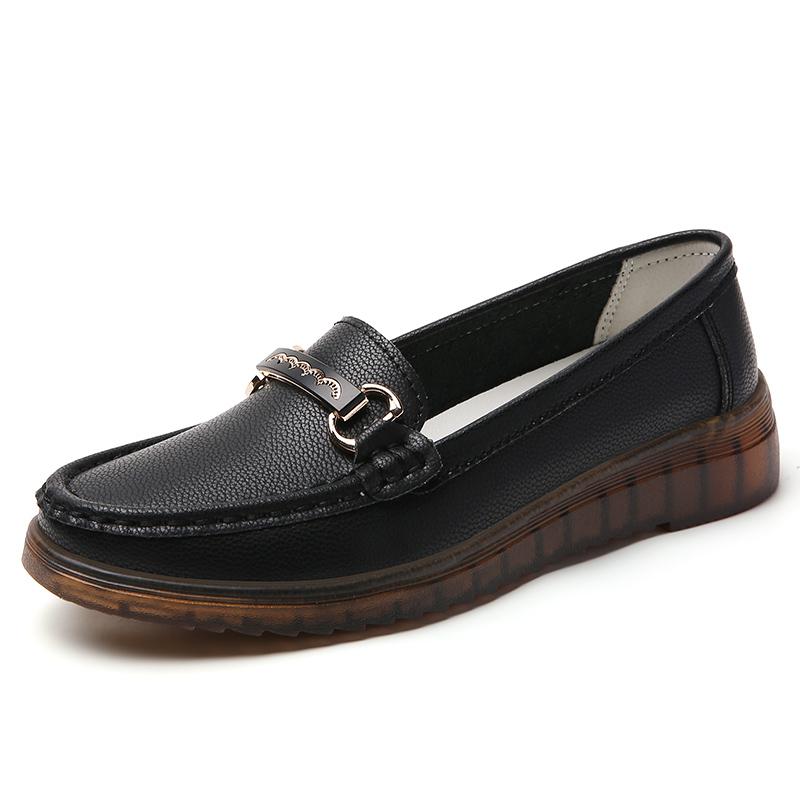 Women's casual plate-size spring and summer breathable loafers, 100% genuine leather shoes, fashionable women's flat shoes