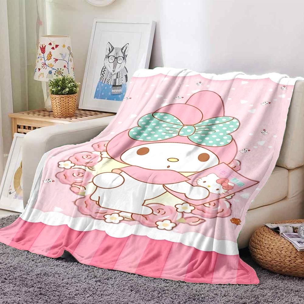 1pc My Melody Hello Kitty blanket Lightweight Flannel Throw for Sofa Bed Travel Camping Livingroom Office Couch Chair