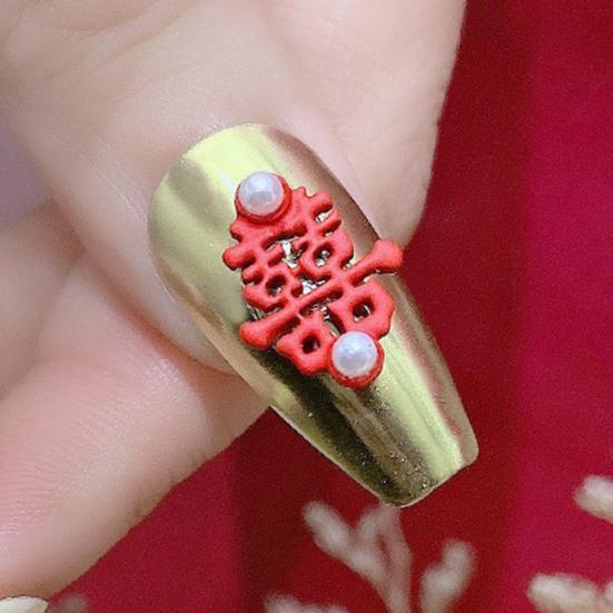 2Pcs Manicure Decoration Wide Application Easy to Apply Alloy Red Chinese Knot Nail