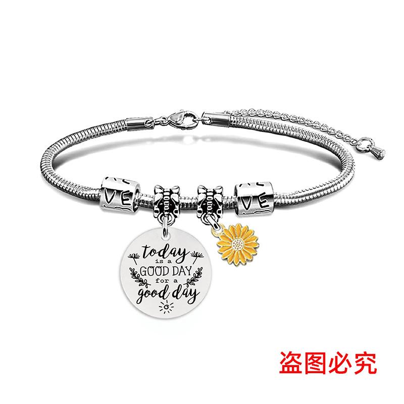 

Браслет Європейський та американський Браслет зі зміїної кістки Соняшник Надихаючий святковий подарунок Напис Браслет із титанової сталі