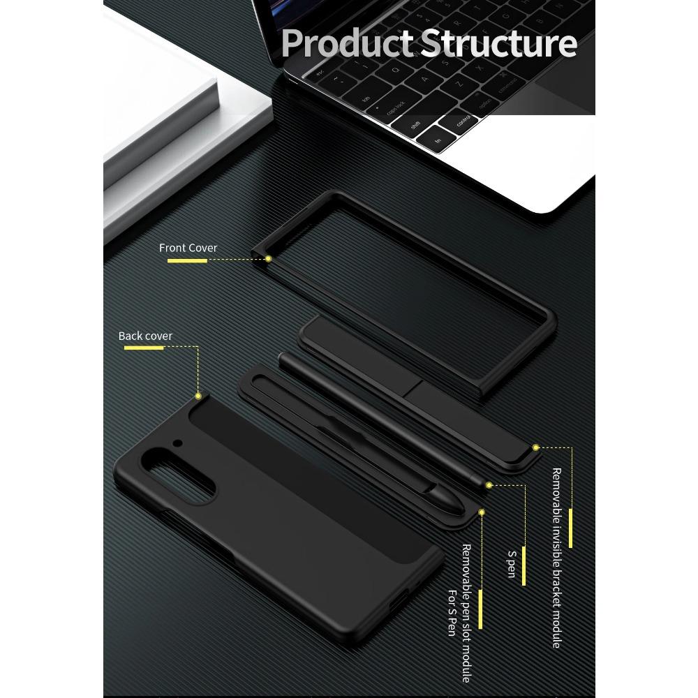 For Samsung Galaxy Z Fold 6 5 4 3 Case Removable Pen Holder Invisible Bracket Kickstand Hard PC Matte Cover with Touch Pen with Stand Holder