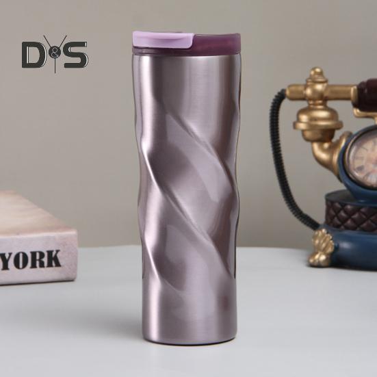 500ML Stainless Steel Thermal Cup Insulated Coffee Tumbler with Lid Spiral Design Vacuum Travel Mug for Hot Drinks Home Office Outdoor Travel