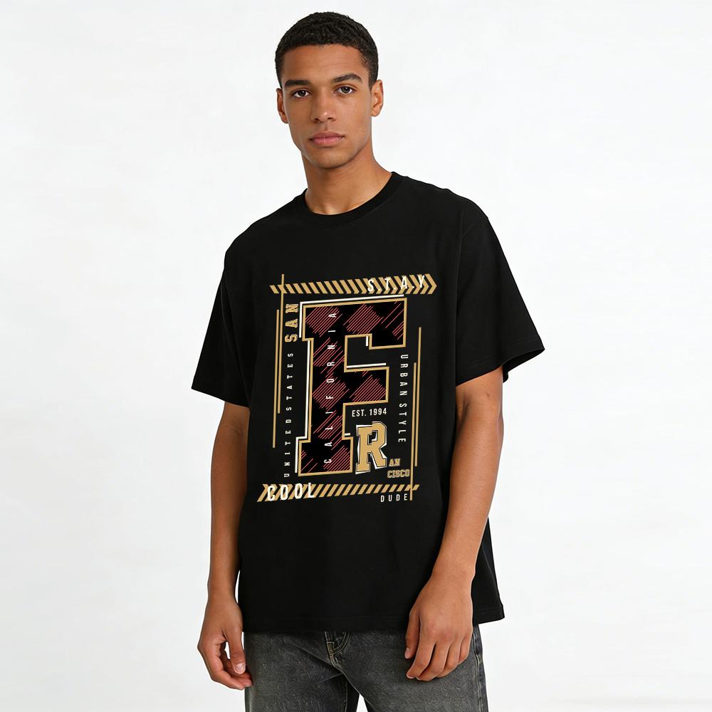 California San Francisco Letter Print Retro Street Casual T-Shirt Pure cotton T-shirt