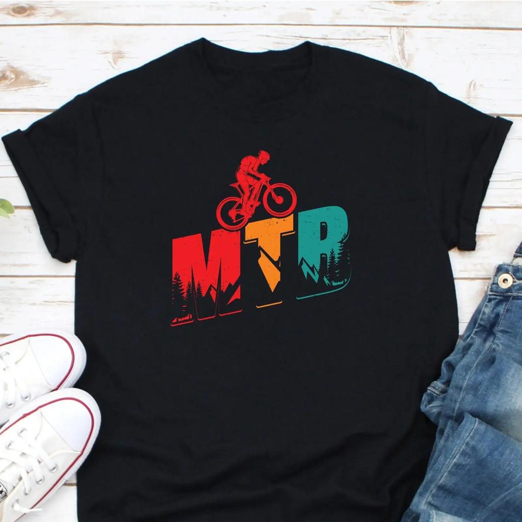 Retro Mtb Mountain Bike T Shirt For Biker Dad Cycling Lover Biking Enthusiasts Casual Vintage Slightly Designer Clothes