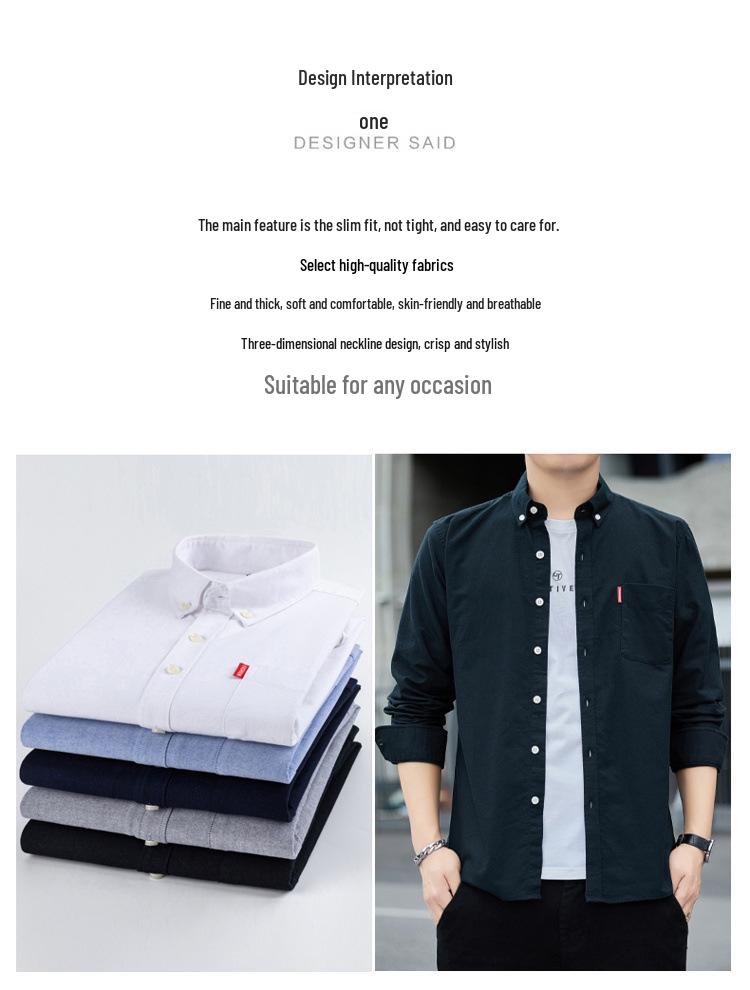 Men's Slim-Fit Long-Sleeve Oxford Shirt - Spring/Autumn Casual & Breathable