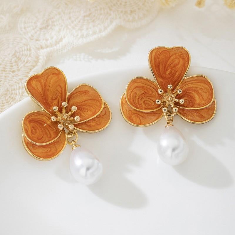 Pinkdudu Cercei delicați cu șurub floral alb, neregulați, 3D, cu picătură, din rășină, bijuterii minimaliste coreene pentru femei PD2324