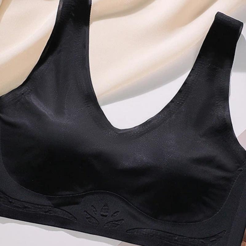 Skin Tone Seamless Wireless Bra with Breathable Mesh and Lotus Pattern Wide Straps M чёрный