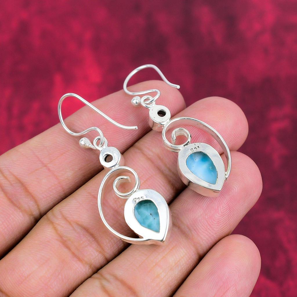 Larimar, Blaue Topas Ohrringe Edelsteinschmuck, 925 Sterlingsilber Handgefertigte Ohrringe, Neuestes Design Schmuck