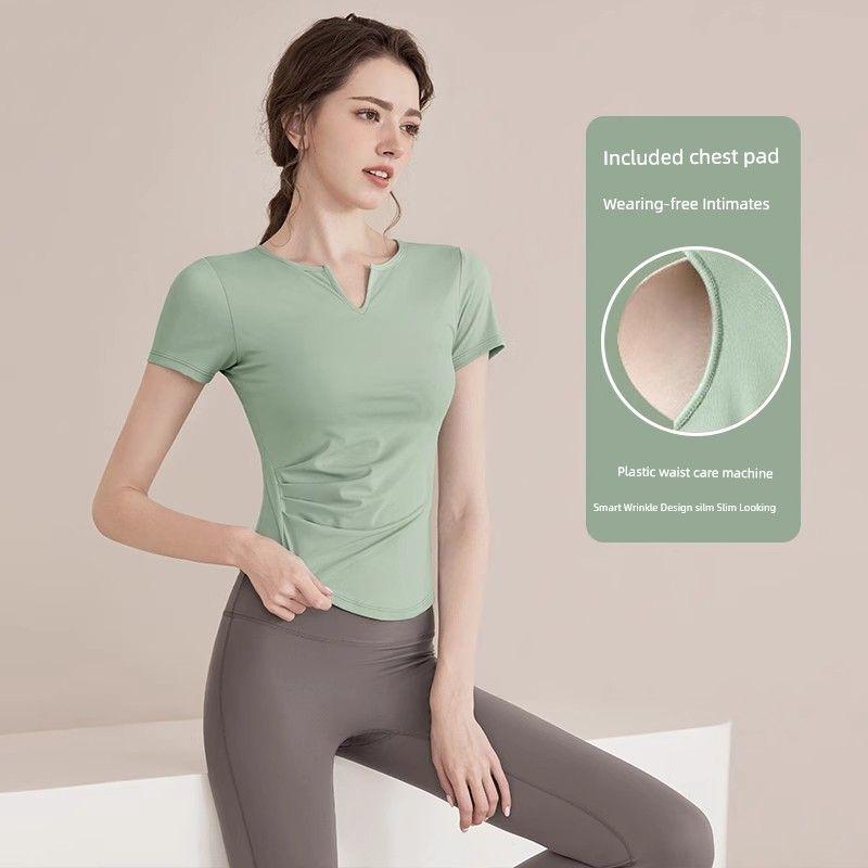 

Одежда для йоги Топ с коротким рукавом Облегающий Простой Чистое желание Талия Стройнящий вид Пилатес Нарядный Бег Тренировочная футболка Женская Green Tops [including chest pad]] XL